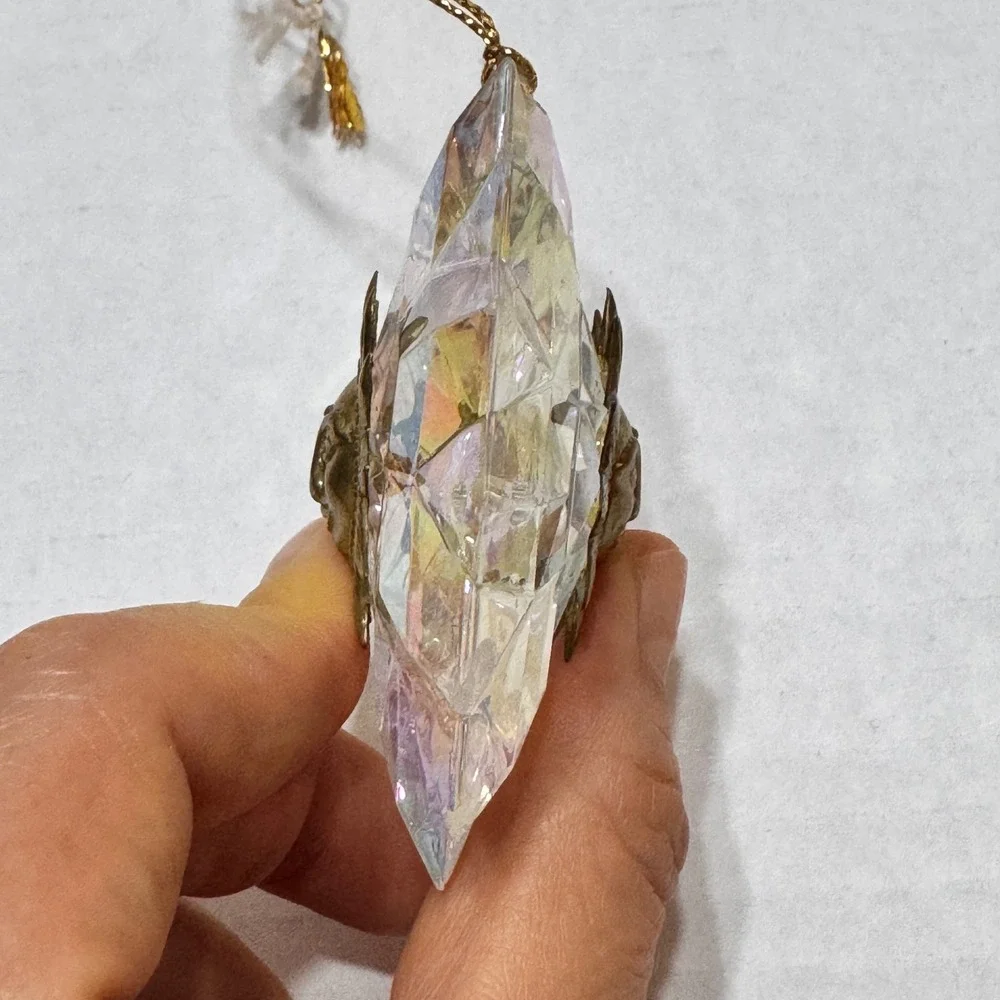 Celestial Sun Face Ornament Iridescent Prismatic Star Gold Double Sided 3.5in